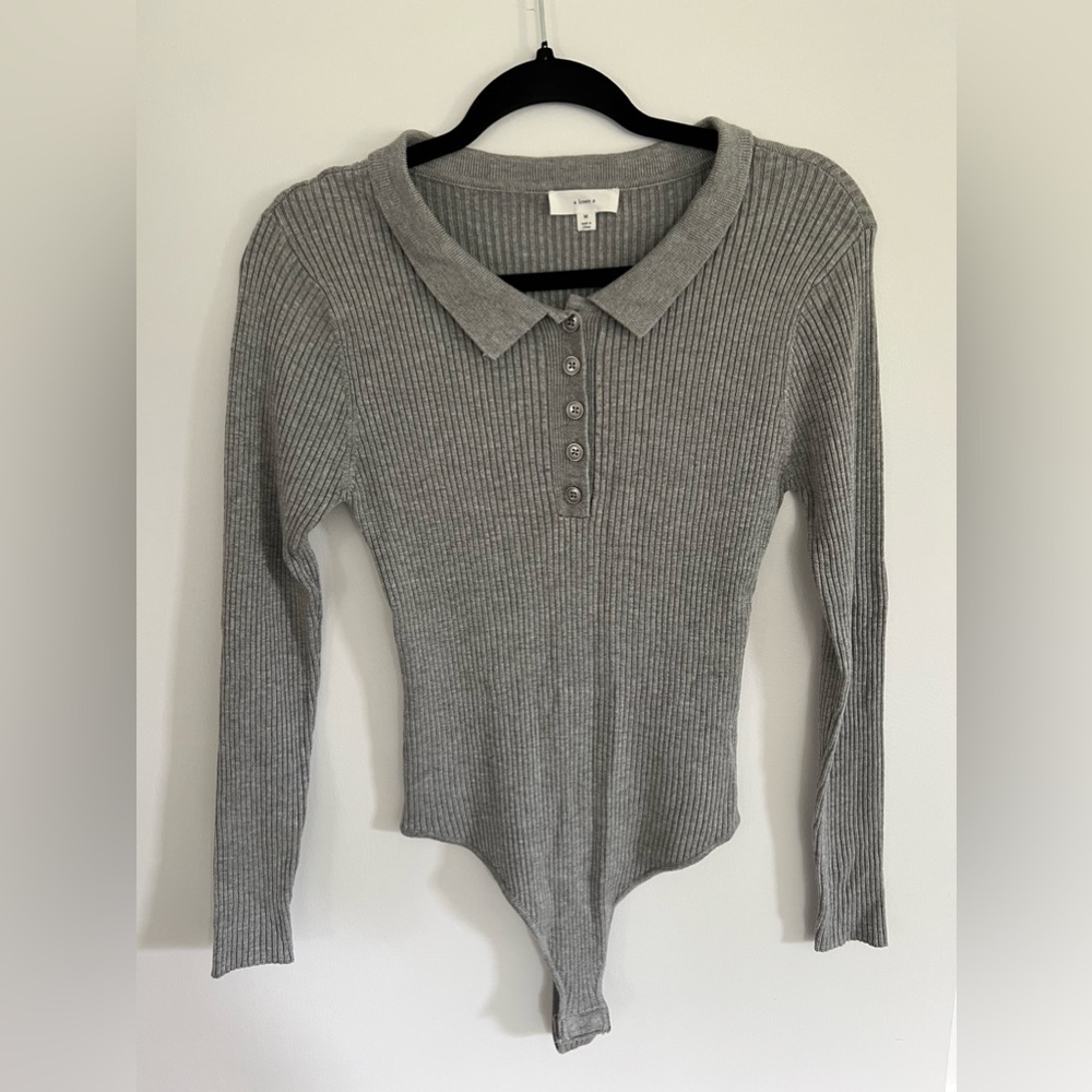 A loves A Ribbed Polo Collar long sleeve button front bodysuit